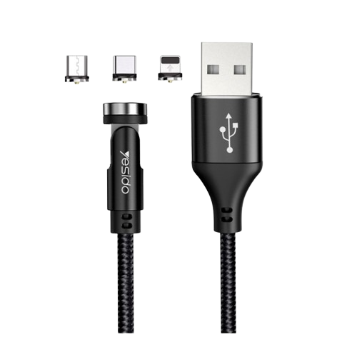 Detachable 3A 360 Rotation 3 In 1 Magnetic Type Micro Lightning Fast Charger Phone Data Cable